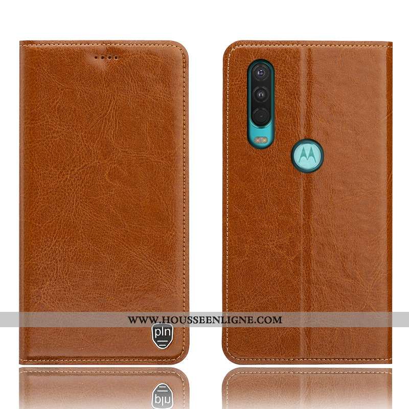 Coque Motorola One Action Modèle Fleurie Protection Cuir Véritable Noir Étui Incassable