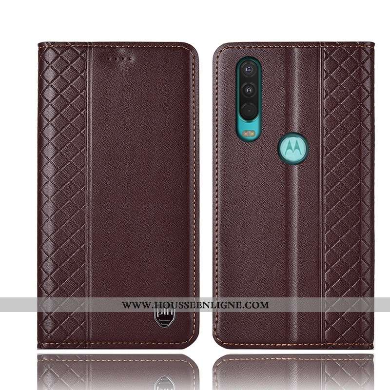 Coque Motorola One Action Protection Cuir Véritable Housse Téléphone Portable Étui Incassable Marron