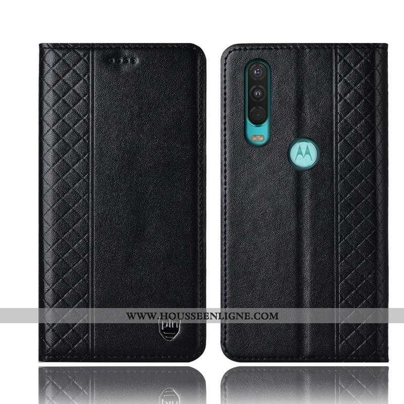 Coque Motorola One Action Protection Cuir Véritable Housse Téléphone Portable Étui Incassable Marron