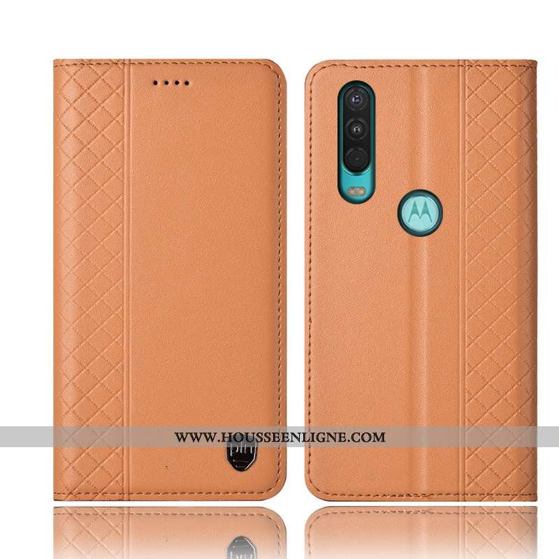 Coque Motorola One Action Protection Cuir Véritable Housse Téléphone Portable Étui Incassable Marron
