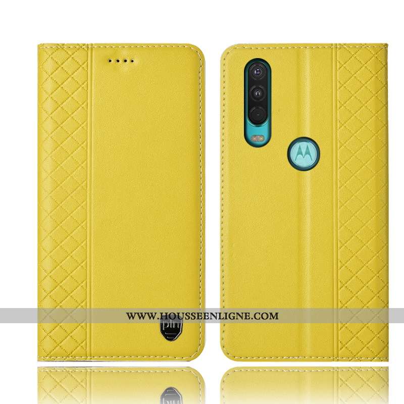 Coque Motorola One Action Protection Cuir Véritable Housse Téléphone Portable Étui Incassable Marron