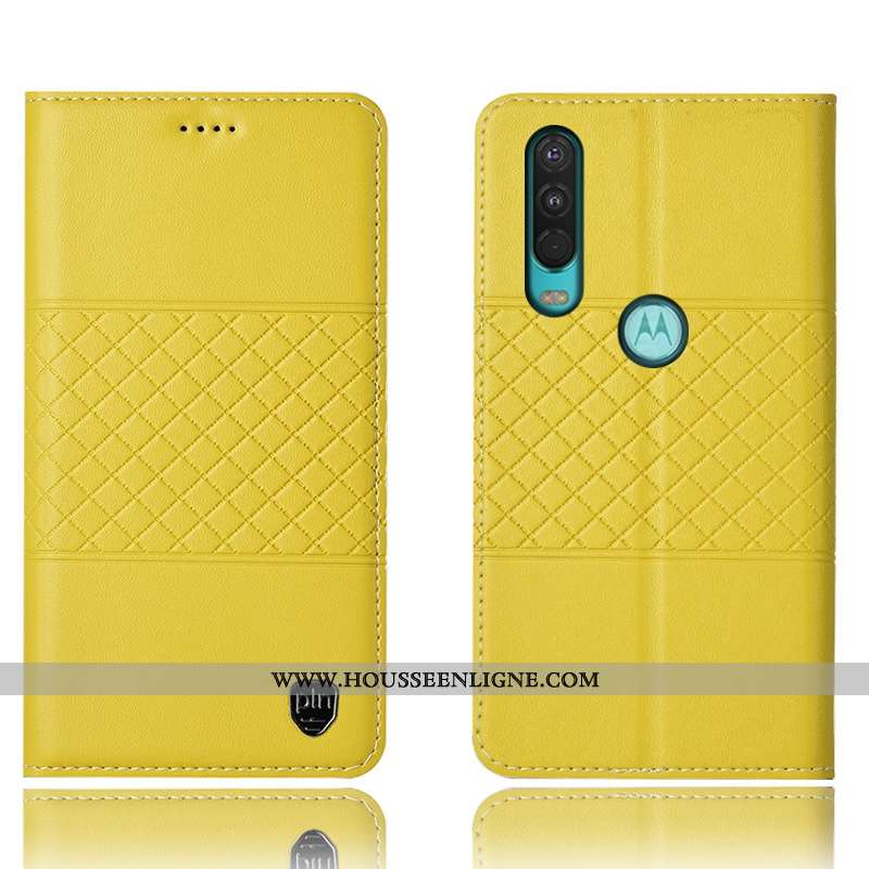 Coque Motorola One Action Protection Cuir Véritable Incassable Jaune Tout Compris Housse Étui