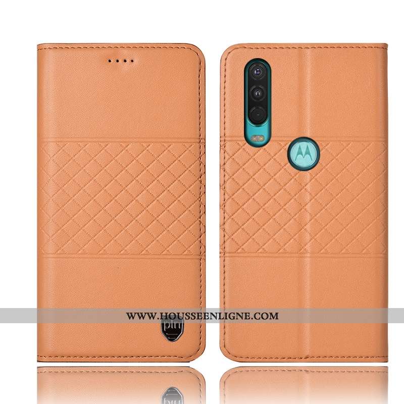 Coque Motorola One Action Protection Cuir Véritable Incassable Jaune Tout Compris Housse Étui