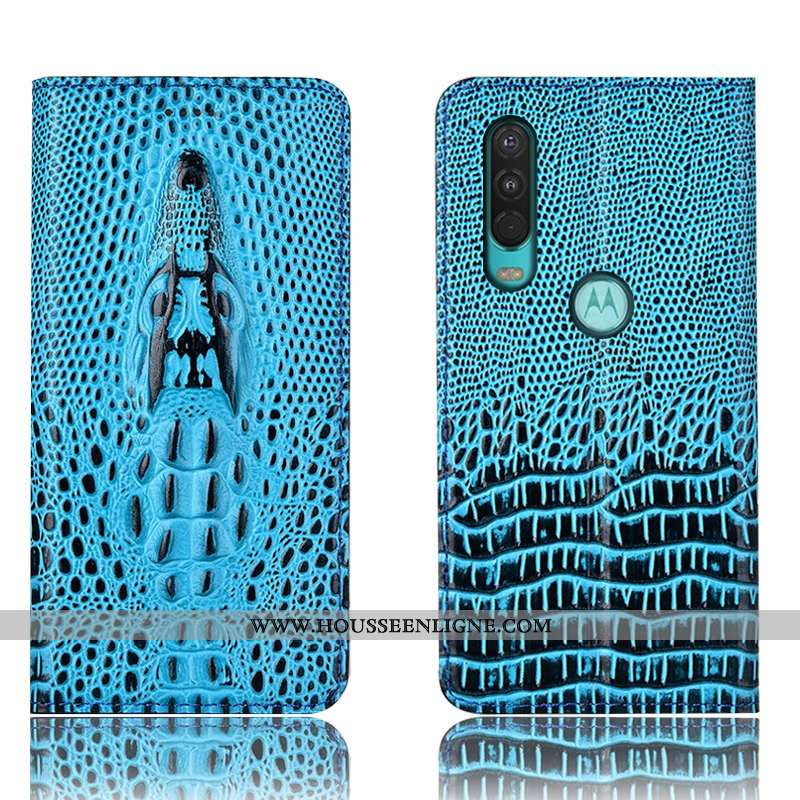 Coque Motorola One Action Protection Cuir Étui 2020 Housse Incassable Bleu