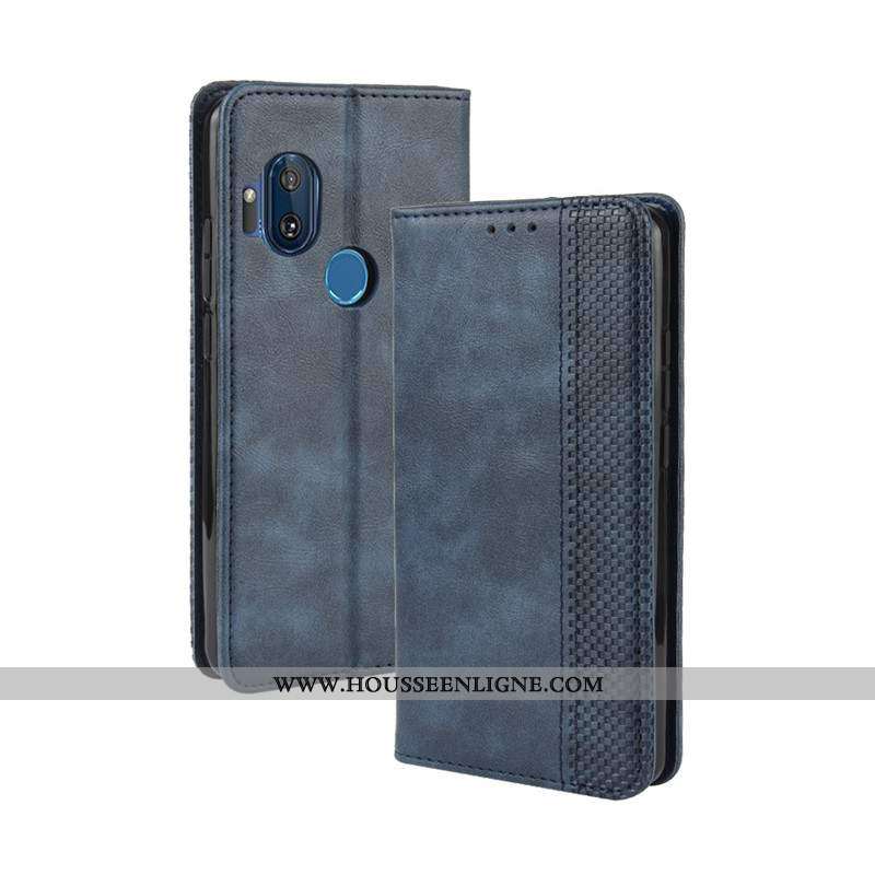 Coque Motorola One Hyper Cuir Bleu Marin Étui Housse Téléphone Portable Bleu Foncé