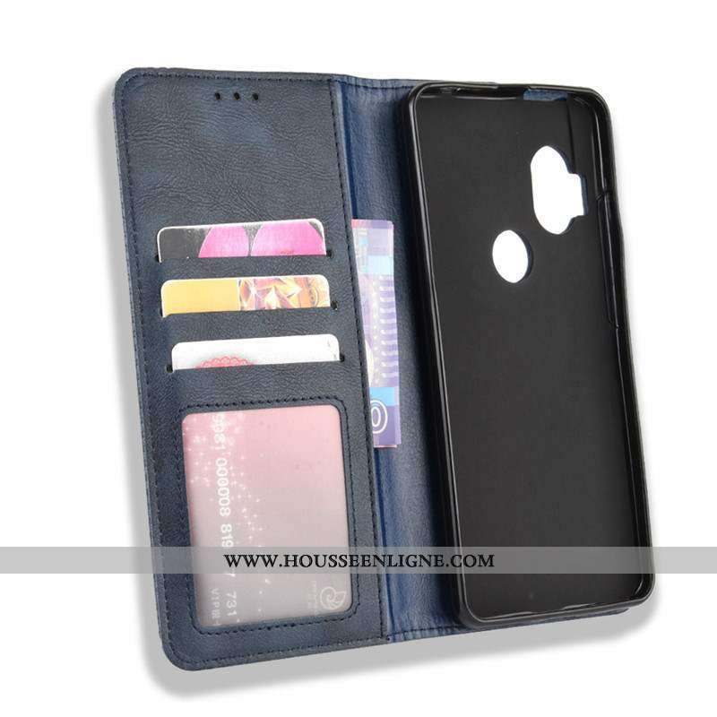 Coque Motorola One Hyper Cuir Bleu Marin Étui Housse Téléphone Portable Bleu Foncé