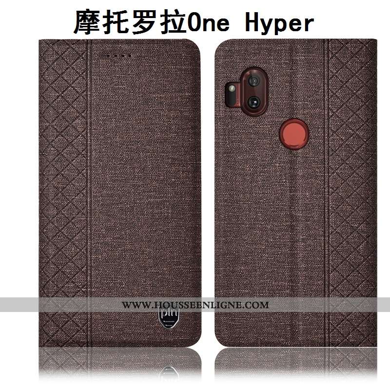 Coque Motorola One Hyper Cuir Protection Housse Téléphone Portable Incassable Lin Marron