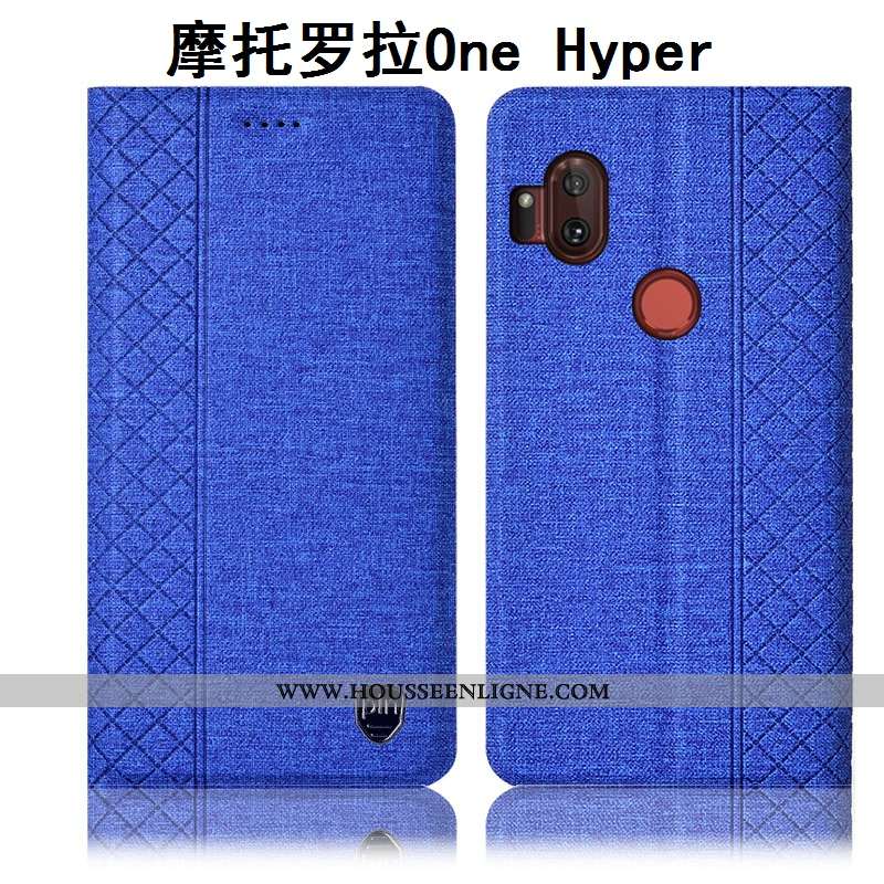 Coque Motorola One Hyper Cuir Protection Housse Téléphone Portable Incassable Lin Marron