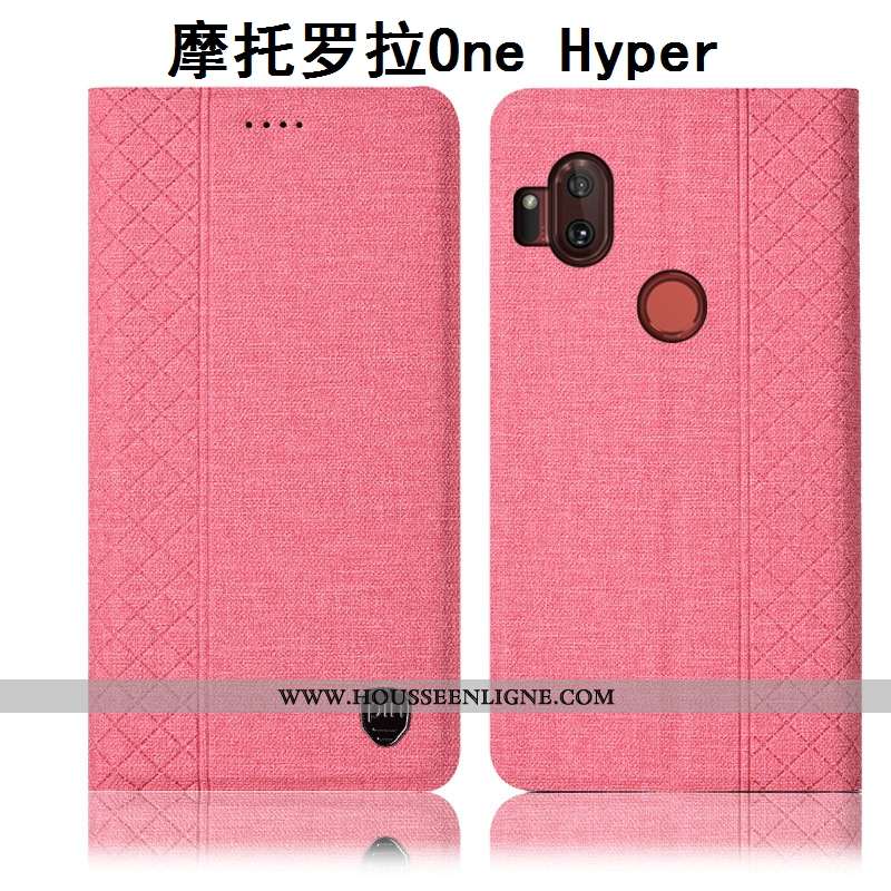 Coque Motorola One Hyper Cuir Protection Housse Téléphone Portable Incassable Lin Marron