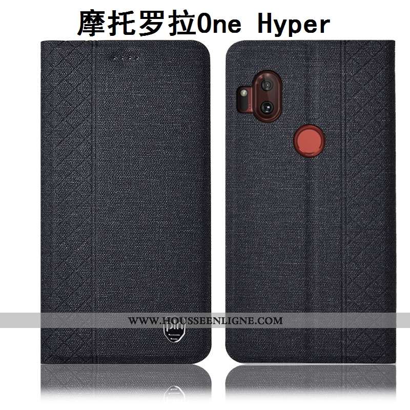 Coque Motorola One Hyper Cuir Protection Housse Téléphone Portable Incassable Lin Marron