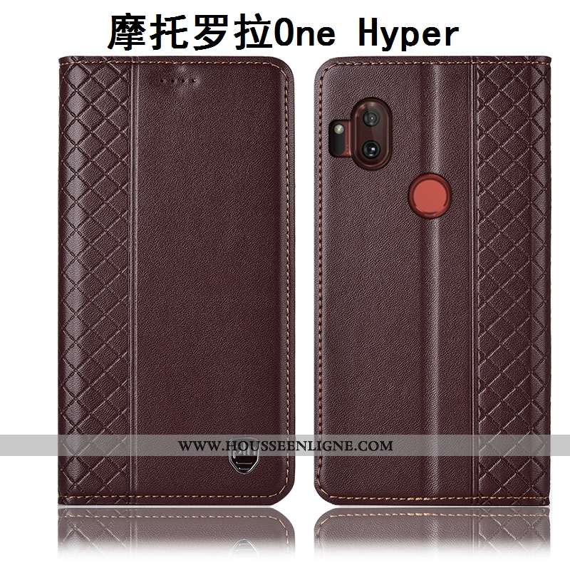 Coque Motorola One Hyper Cuir Véritable Protection Incassable Téléphone Portable Housse Étui Marron