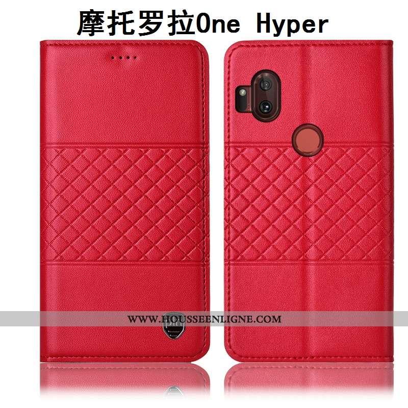 Coque Motorola One Hyper Cuir Véritable Protection Étui Téléphone Portable Housse Incassable Jaune