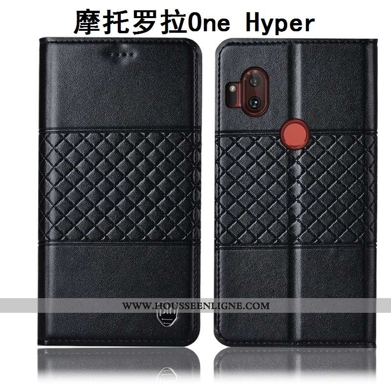 Coque Motorola One Hyper Cuir Véritable Protection Étui Téléphone Portable Housse Incassable Jaune