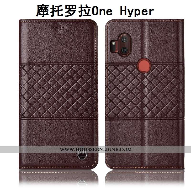 Coque Motorola One Hyper Cuir Véritable Protection Étui Téléphone Portable Housse Incassable Jaune