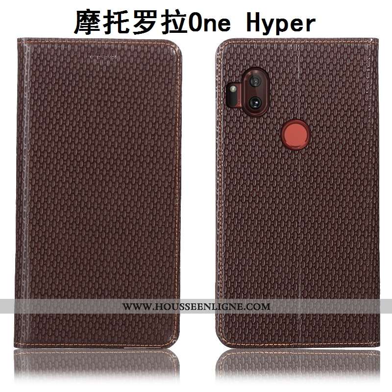 Coque Motorola One Hyper Protection Cuir Véritable Housse Téléphone Portable Incassable Modèle Fleur