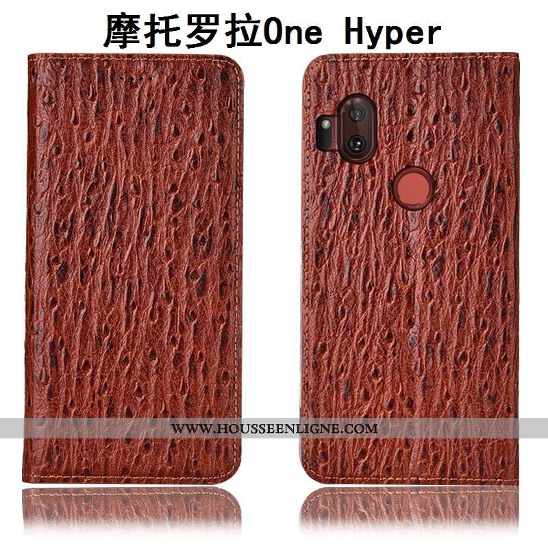 Coque Motorola One Hyper Protection Cuir Véritable Incassable Housse Modèle Fleurie Rouge