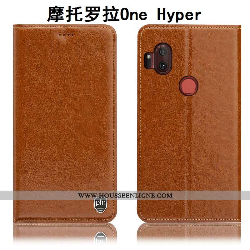 Coque Motorola One Hyper Protection Cuir Véritable Étui Incassable Housse Téléphone Portable Marron