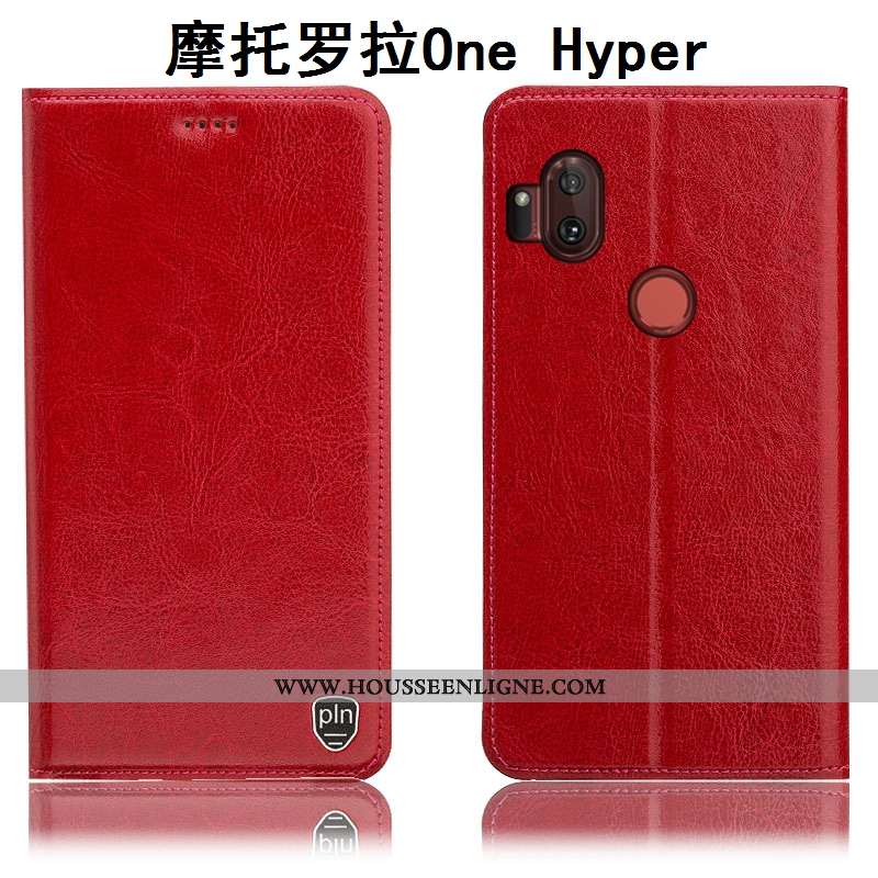 Coque Motorola One Hyper Protection Cuir Véritable Étui Incassable Housse Téléphone Portable Marron