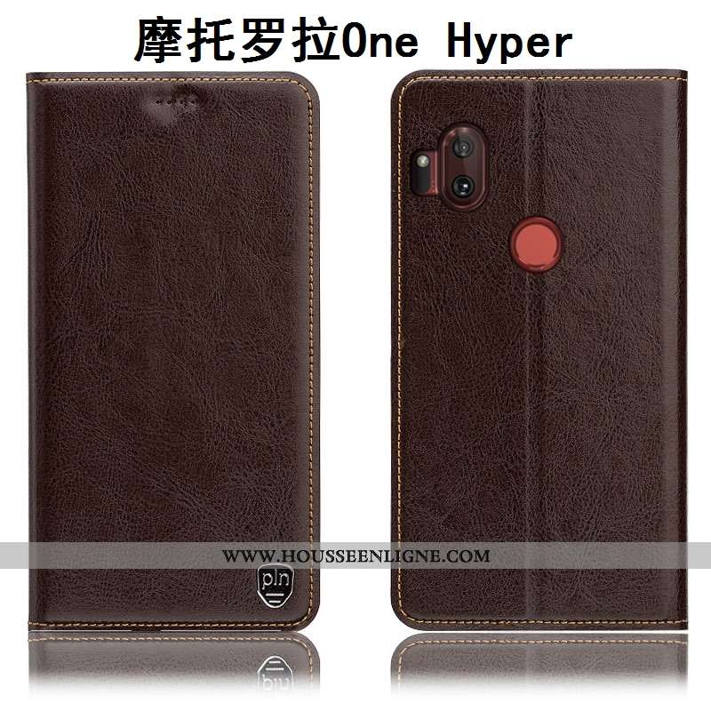 Coque Motorola One Hyper Protection Cuir Véritable Étui Incassable Housse Téléphone Portable Marron