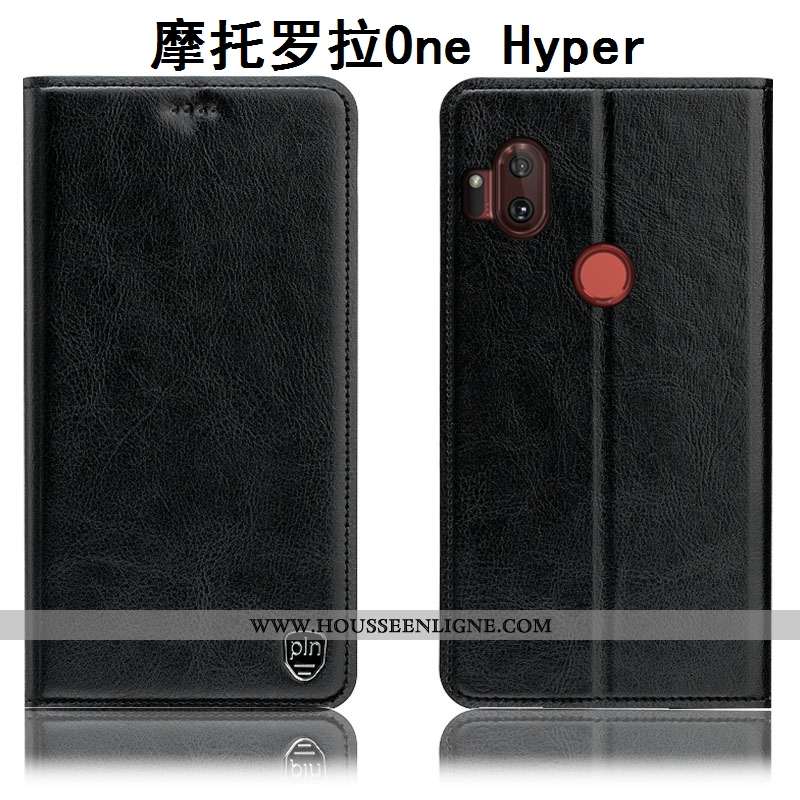 Coque Motorola One Hyper Protection Cuir Véritable Étui Incassable Housse Téléphone Portable Marron
