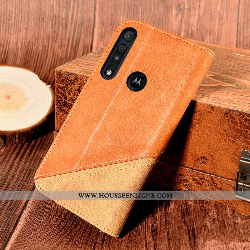 Coque Motorola One Macro Protection Cuir Tout Compris Orange Support Carte Incassable