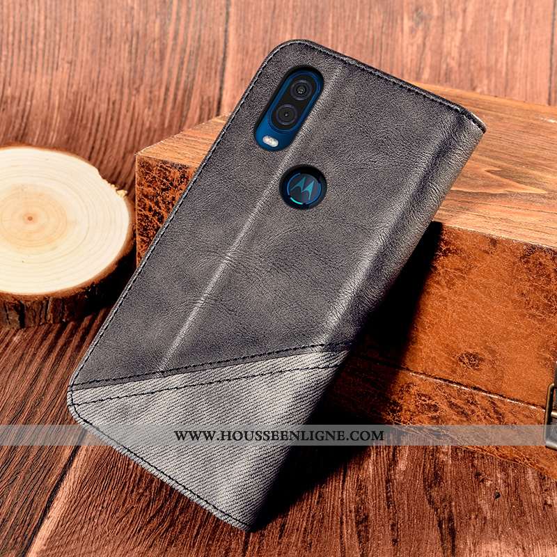 Coque Motorola One Vision Cuir Protection Tout Compris Support Téléphone Portable Noir