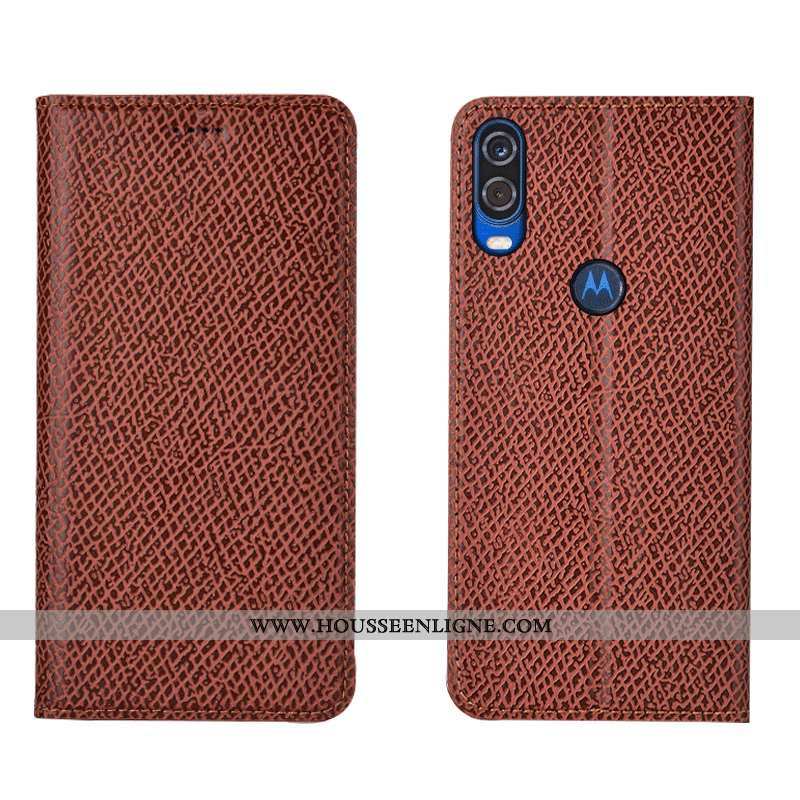 Coque Motorola One Vision Cuir Véritable Modèle Fleurie Tout Compris Protection Housse Étui Orange