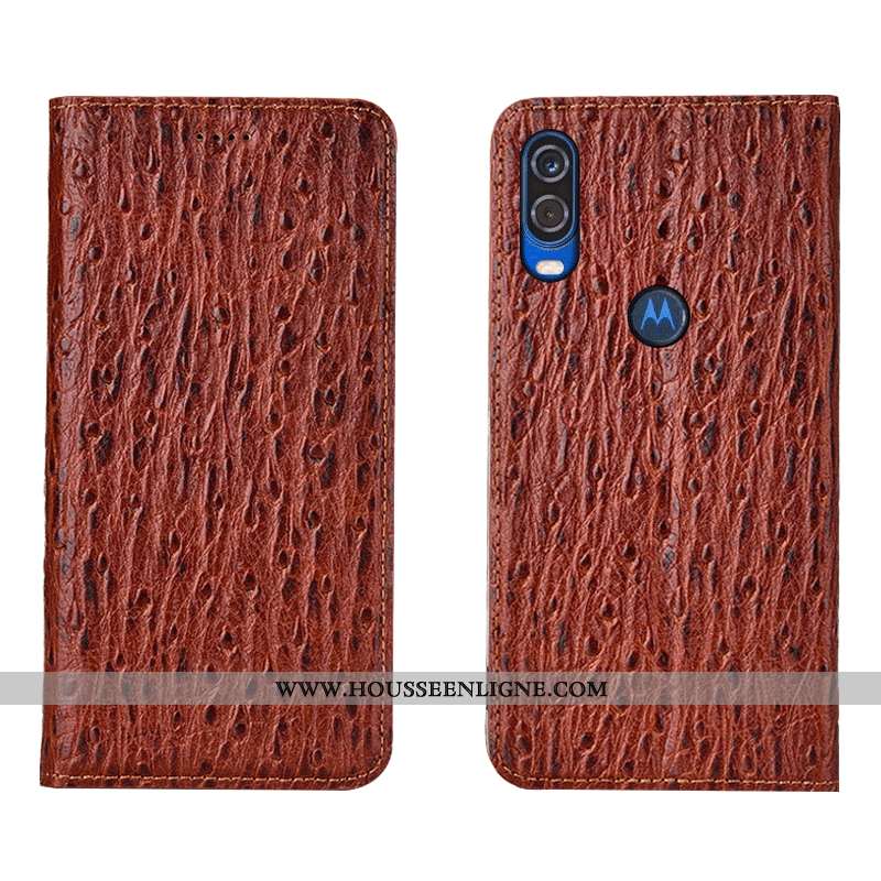 Coque Motorola One Vision Cuir Véritable Protection Oiseau Tout Compris Housse Étui Marron