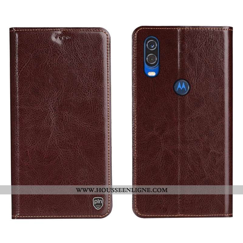 Coque Motorola One Vision Protection Cuir Véritable Rouge Housse Tout Compris Téléphone Portable