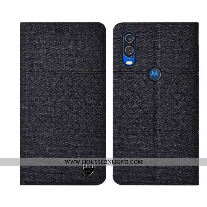 Coque Motorola One Vision Protection Plaid Matelassé Étui Incassable Téléphone Portable Noir