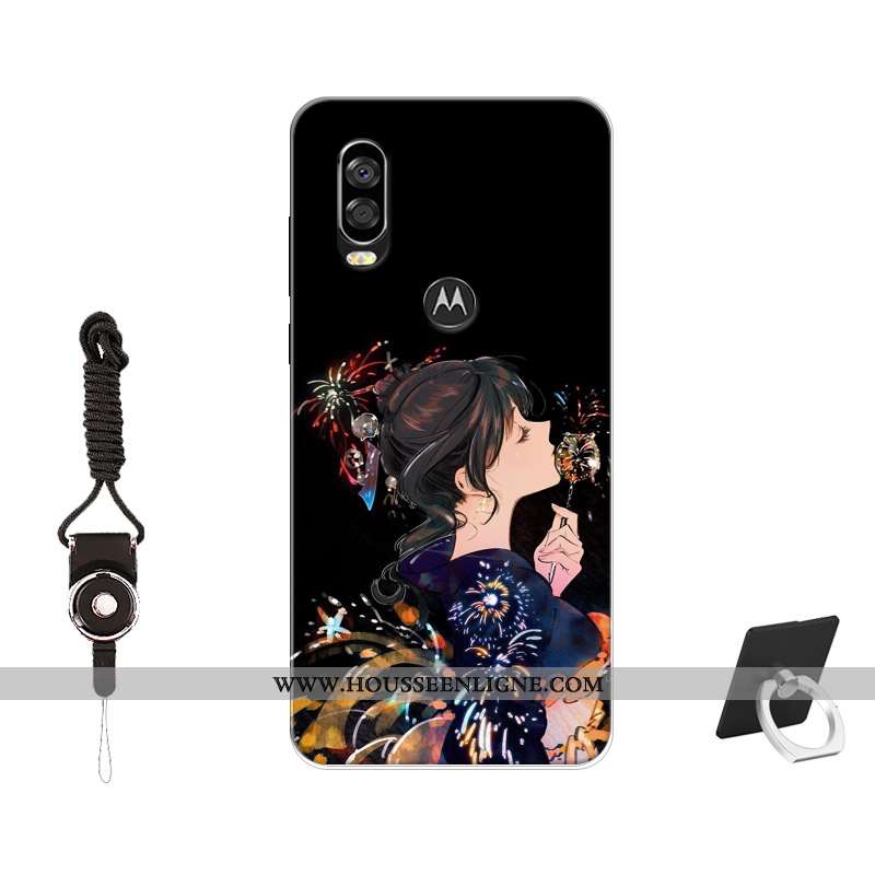 Coque Motorola One Vision Protection Tendance Incassable Silicone Noir Peinture