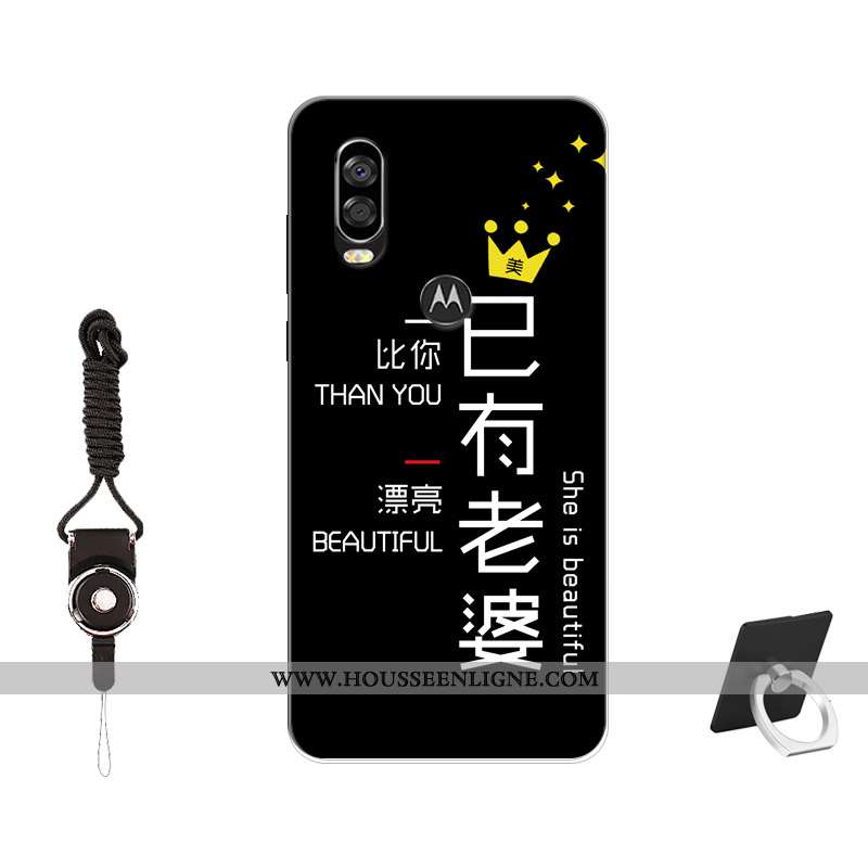 Coque Motorola One Vision Protection Tendance Incassable Silicone Noir Peinture