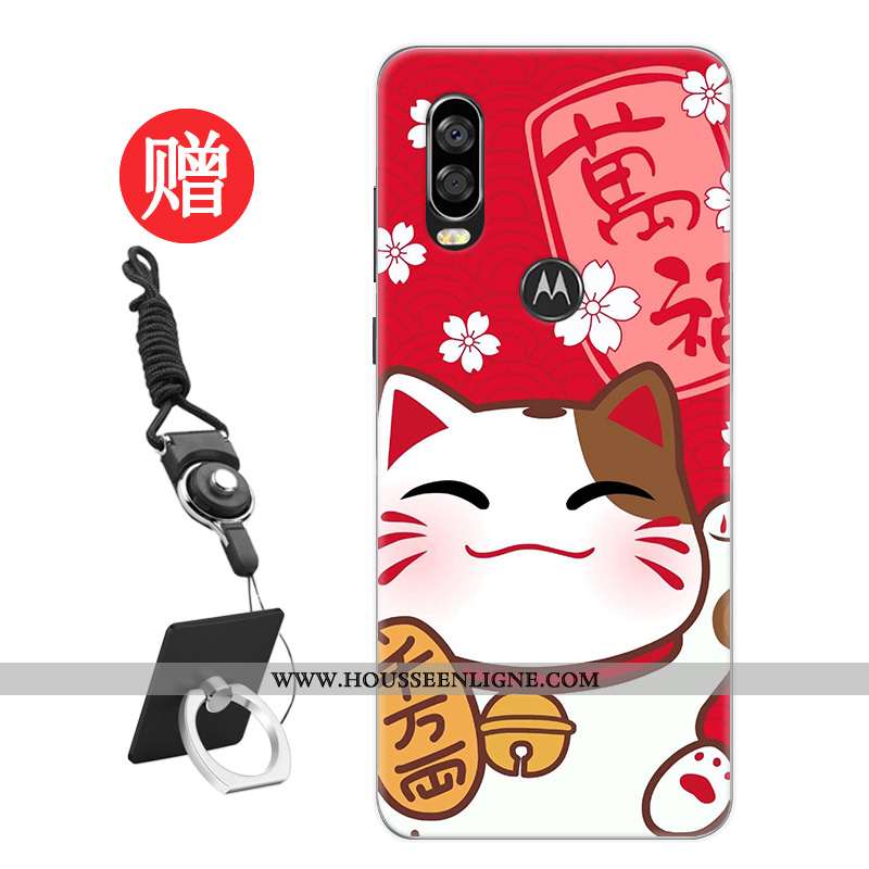 Coque Motorola One Vision Tendance Protection Frais Téléphone Portable Personnalité Modèle Rat Rouge