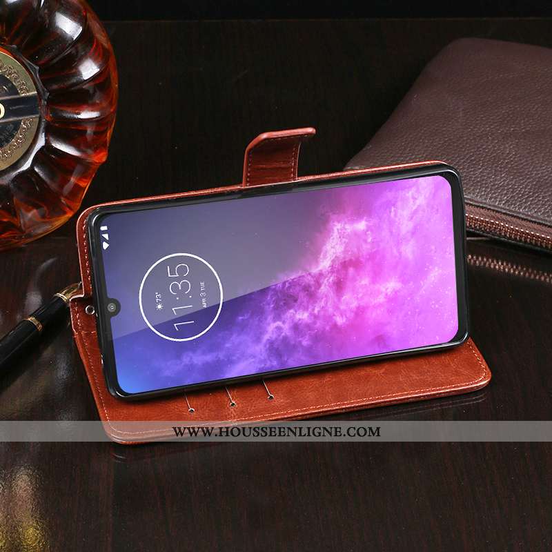Coque Motorola One Zoom Cuir Protection Téléphone Portable Housse Étui Portefeuille Marron