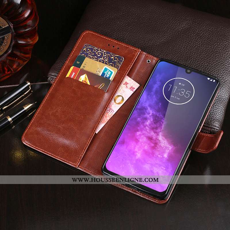 Coque Motorola One Zoom Cuir Protection Téléphone Portable Housse Étui Portefeuille Marron
