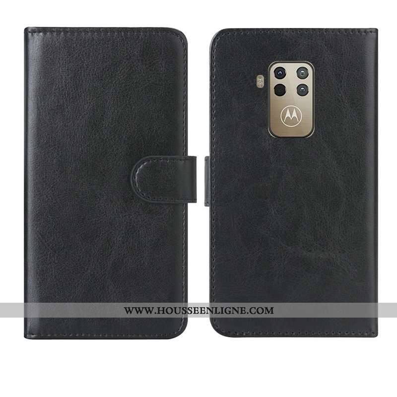 Coque Motorola One Zoom Cuir Étui Noir Téléphone Portable