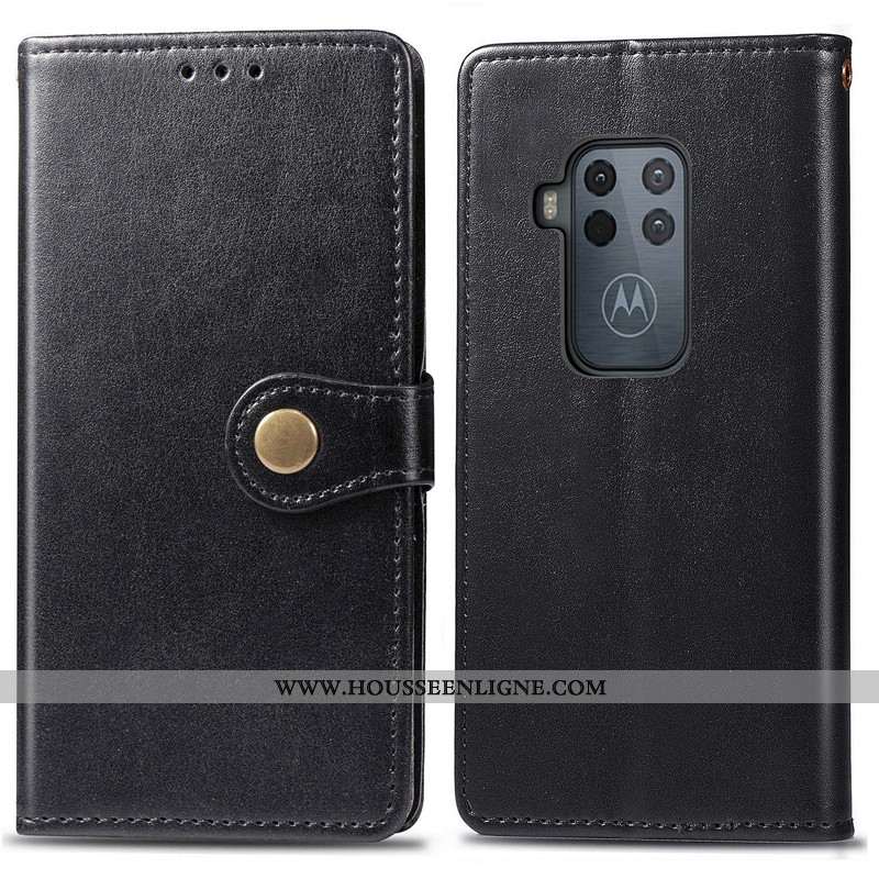 Coque Motorola One Zoom Ornements Suspendus Cuir Simple Business Téléphone Portable Housse Étui Roug