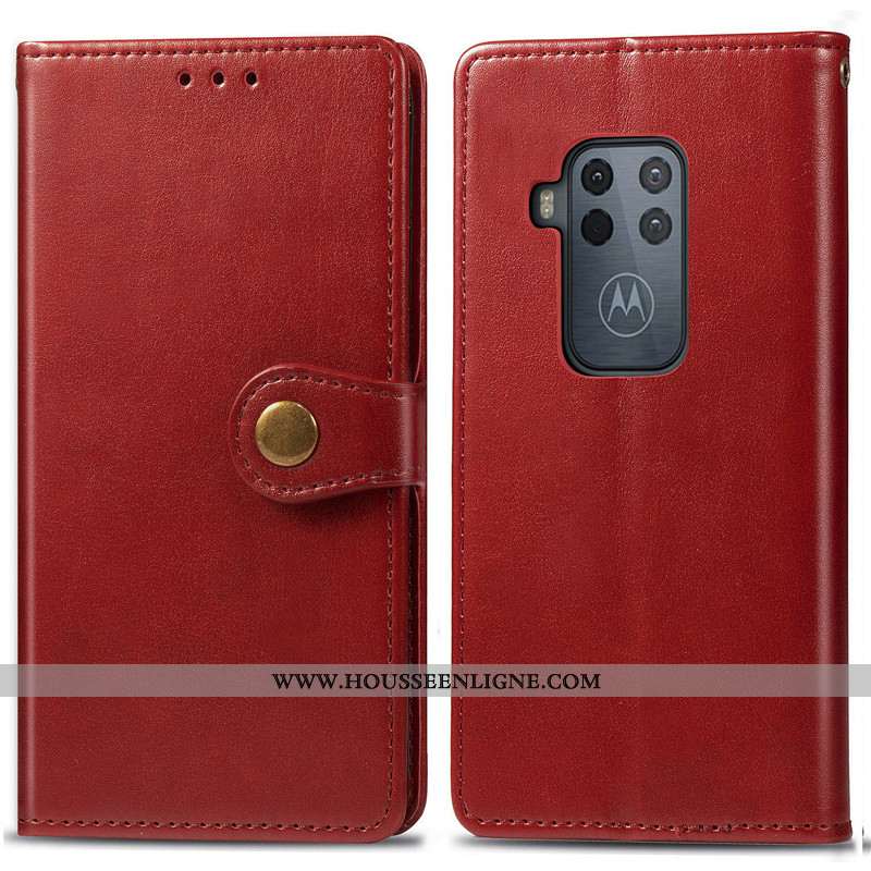 Coque Motorola One Zoom Ornements Suspendus Cuir Simple Business Téléphone Portable Housse Étui Roug