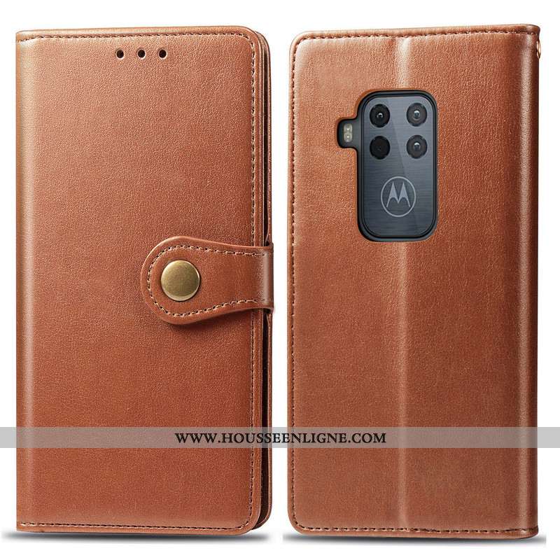 Coque Motorola One Zoom Ornements Suspendus Cuir Simple Business Téléphone Portable Housse Étui Roug
