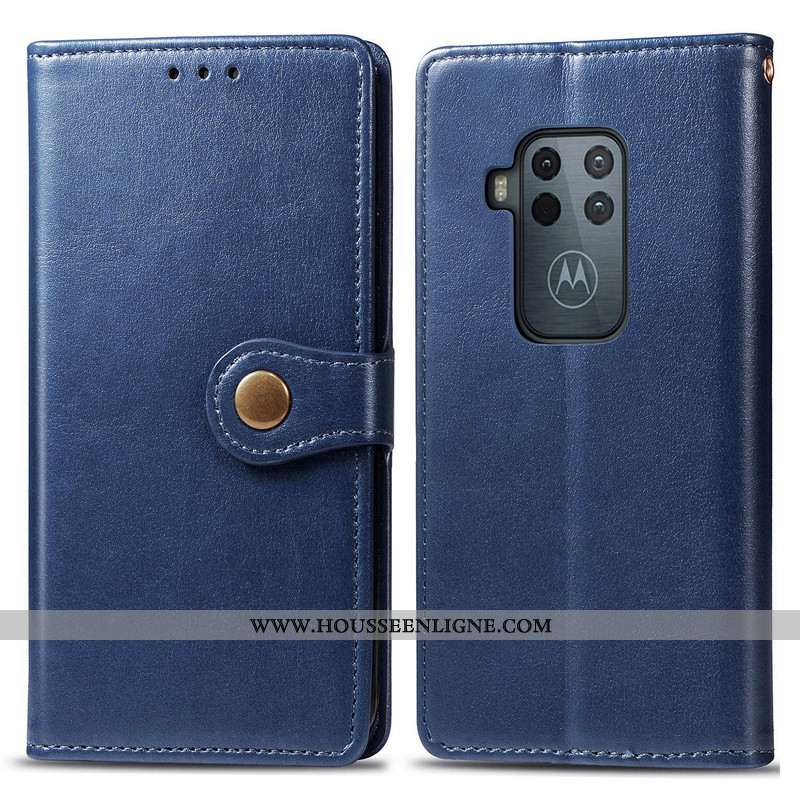 Coque Motorola One Zoom Ornements Suspendus Cuir Simple Business Téléphone Portable Housse Étui Roug