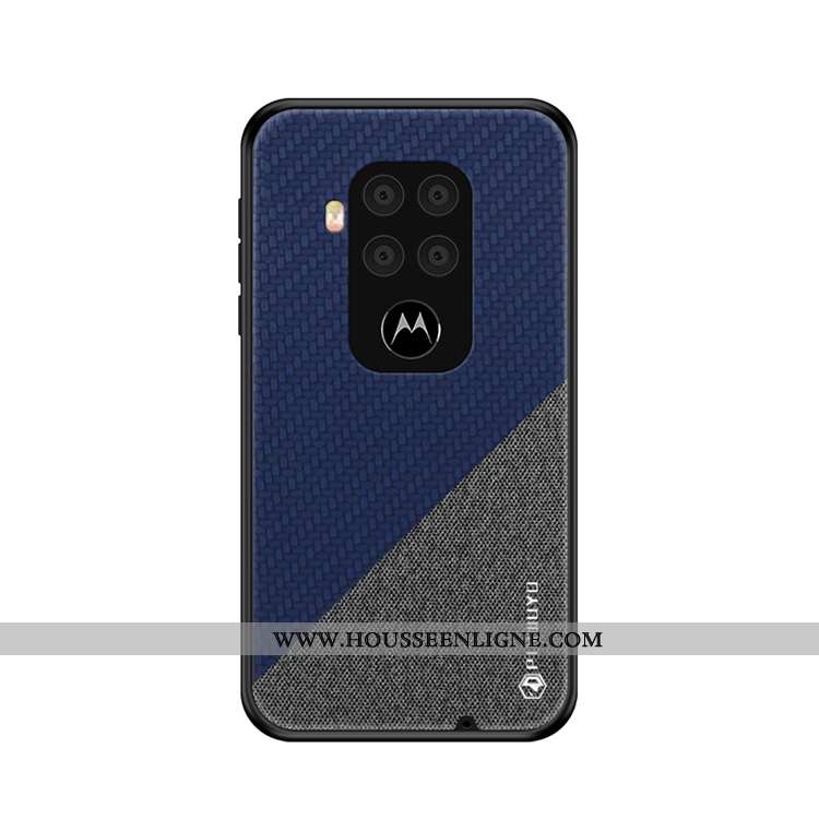 Coque Motorola One Zoom Ultra Légère Modèle Fleurie Toile Téléphone Portable Bleu Marin Bleu Foncé