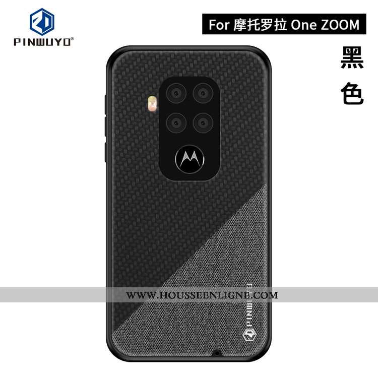 Coque Motorola One Zoom Ultra Légère Modèle Fleurie Toile Téléphone Portable Bleu Marin Bleu Foncé