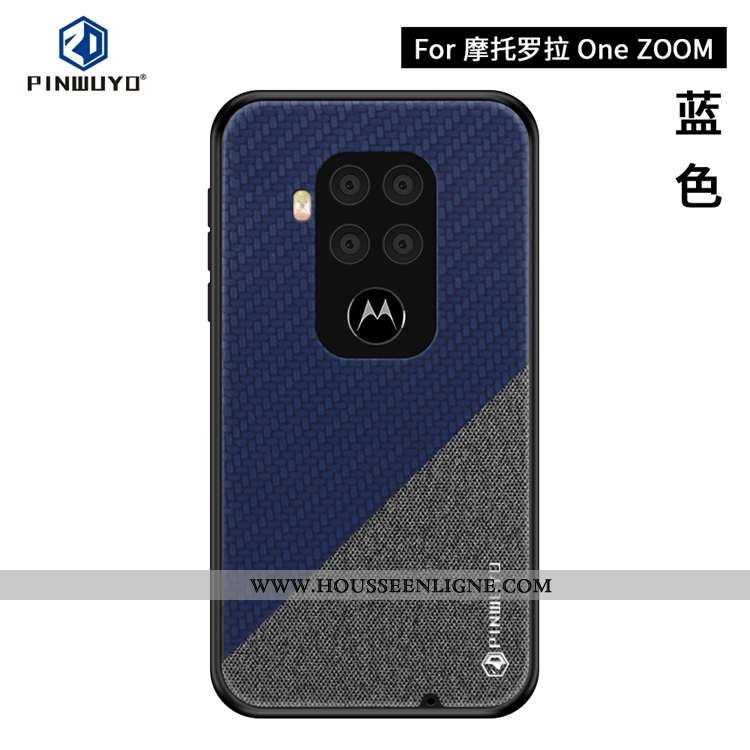 Coque Motorola One Zoom Ultra Légère Modèle Fleurie Toile Téléphone Portable Bleu Marin Bleu Foncé