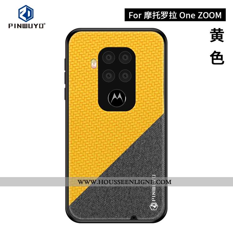 Coque Motorola One Zoom Ultra Légère Modèle Fleurie Toile Téléphone Portable Bleu Marin Bleu Foncé