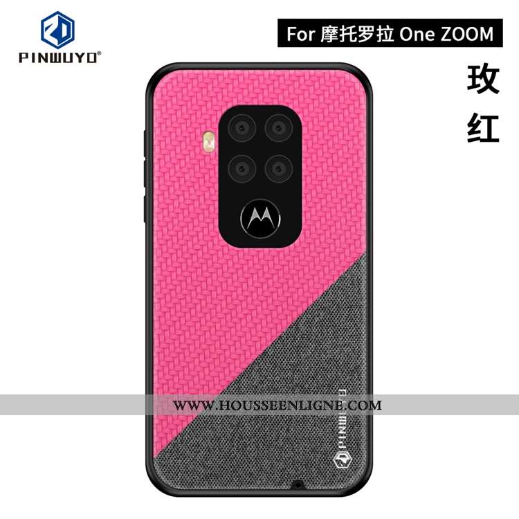Coque Motorola One Zoom Ultra Légère Modèle Fleurie Toile Téléphone Portable Bleu Marin Bleu Foncé