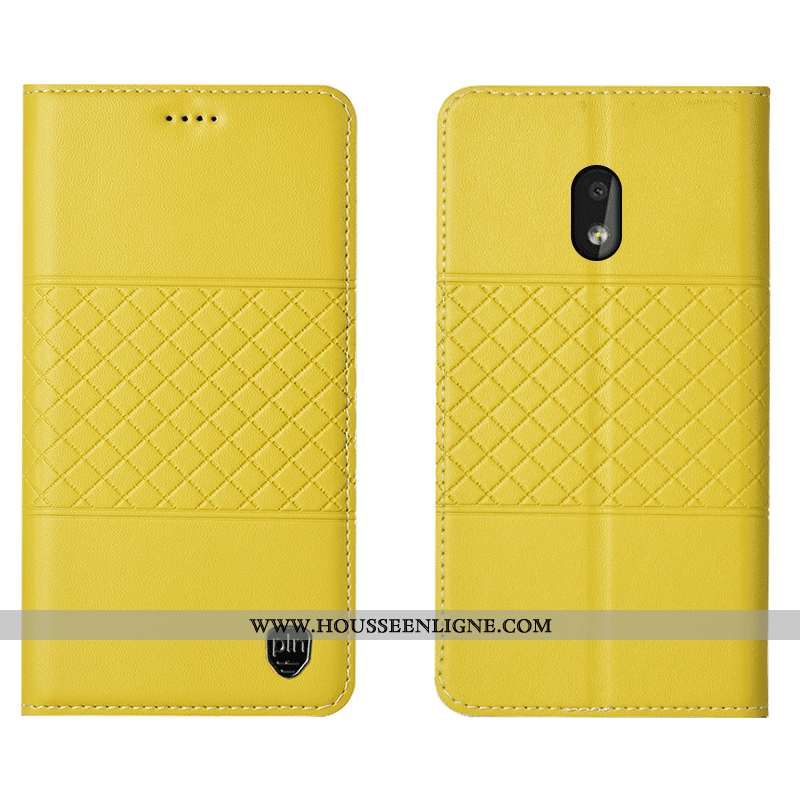 Coque Nokia 2.2 Cuir Véritable Protection Étui Téléphone Portable Jaune Housse Incassable