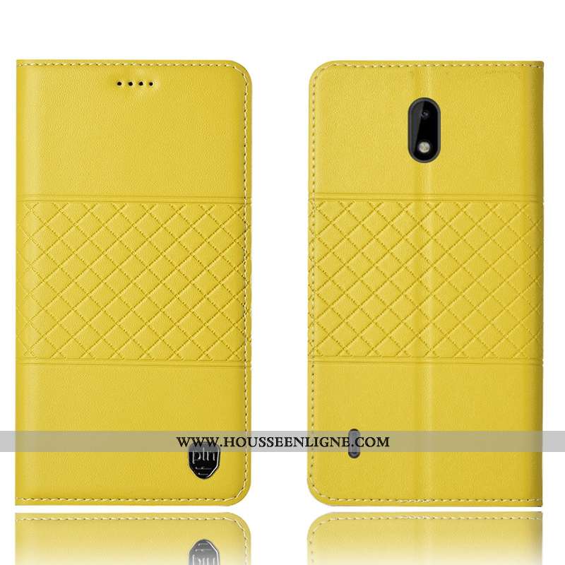 Coque Nokia 2.2 Cuir Véritable Protection Étui Téléphone Portable Jaune Housse Incassable