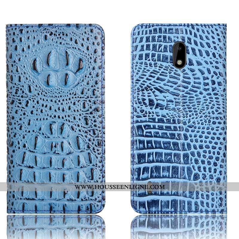 Coque Nokia 2.2 Protection Cuir Véritable Téléphone Portable Étui Incassable Housse Bleu