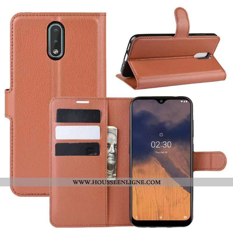 Coque Nokia 2.3 Protection Portefeuille Clamshell Étui Support Carte Marron