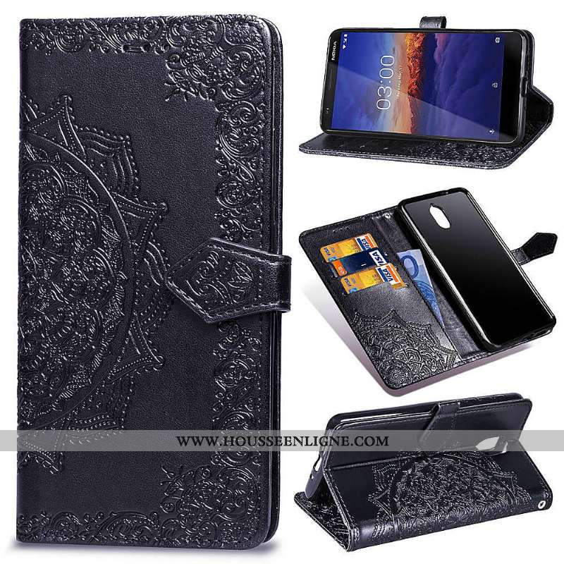 Coque Nokia 3.1 Ornements Suspendus Gaufrage Housse Téléphone Portable Couleur Unie Protection Noir